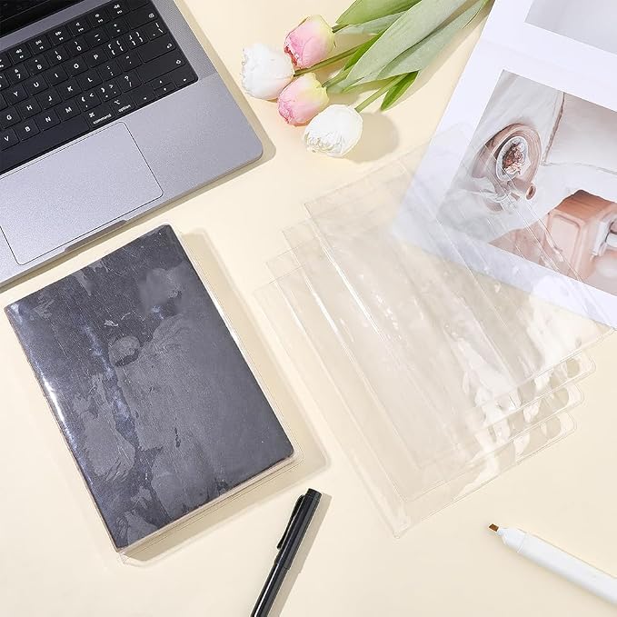 CRASPIRE 5 Pack A5 Clear Cover Transparent Planner Notebook Sleeve 8.7x12.7 Inch Plastic Journal Book PVC Waterproof Rectangle Protector Bag Pouches for Office Textbook Paperback Hardcover Book Lovers