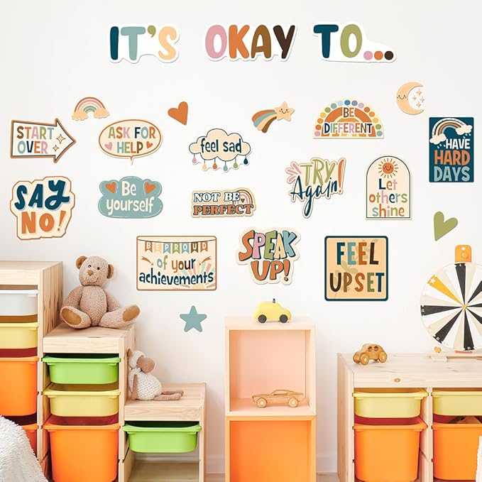 Boho Bulletin Board Decorations Set, It's Okay To Mental Health Posters Speech Therapy Decor - School Nurse Office Inspirational Positive Affirmations Bulletin Board Decorations Accents Wall Art