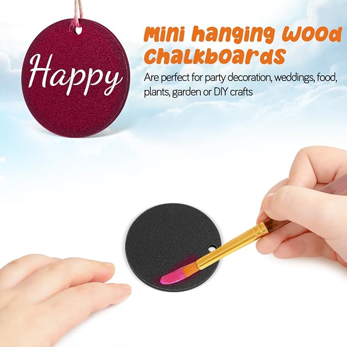 Operitacx 30 Pcs Small Double-Sided Hanging Chalkboard Tags with Twine Erasable Mini Chalk Boards for Party Wedding Holiday and Office Message Labels