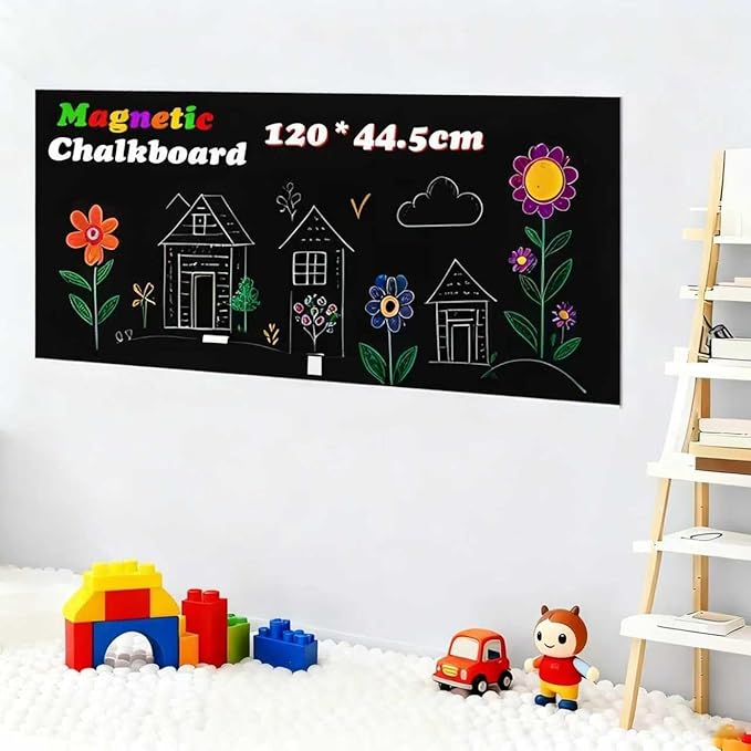 Magnetic Wall Sticker Chalkboard Contact Paper 47.2" x 17.5" Self Adhesive Magnet Chalk Board Wallpaper Peel and Stick Wall Decal for Home Playroom Classroom Alternative Blackboard Paint
