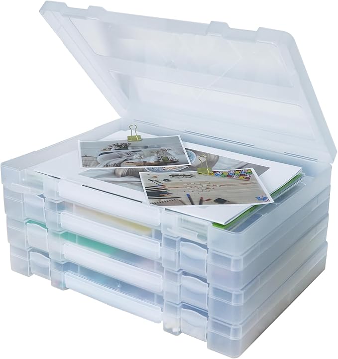CraftGenes Scrapbook Paper Storage, 4 Pack Stackable Craft Organizers with Handle, Fits More 8.5x11 and School Projects Box, Paper Organizer Storage for Office & Home Organization
