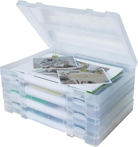 CraftGenes Scrapbook Paper Storage, 4 Pack Stackable Craft Organizers with Handle, Fits More 8.5x11 and School Projects Box, Paper Organizer Storage for Office & Home Organization