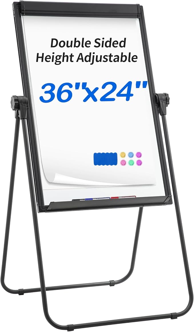 U Stand White Board Easel, 36x24 Double Sided Magnetic Dry Erase Board with Flipchart Paper Pad Height Adjustable Whiteboard with Sturdy Aluminum Frame for Home Office Classroom, Black
