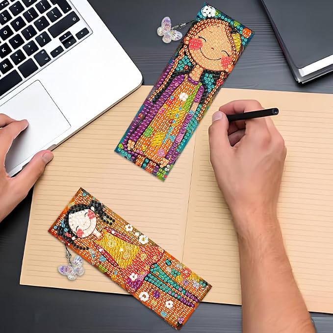 4PCS Diamond Art Bookmarks DIY Girl Diamond Painting Bookmarks for Adults Book Lovers Beginners DIY Crafts, Christmas New Year Graduation Birthday Gift