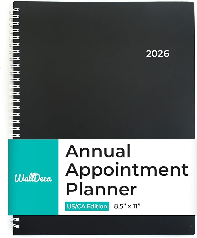 WallDeca Appointment Planner 2026, Agenda Planner With Weekly And Monthly View, Daily Agenda Book And Yearly Planners Calendar Book, Spiral Bound With Day Timer, Notes, Goals, Holidays (8.5 x 11 in)