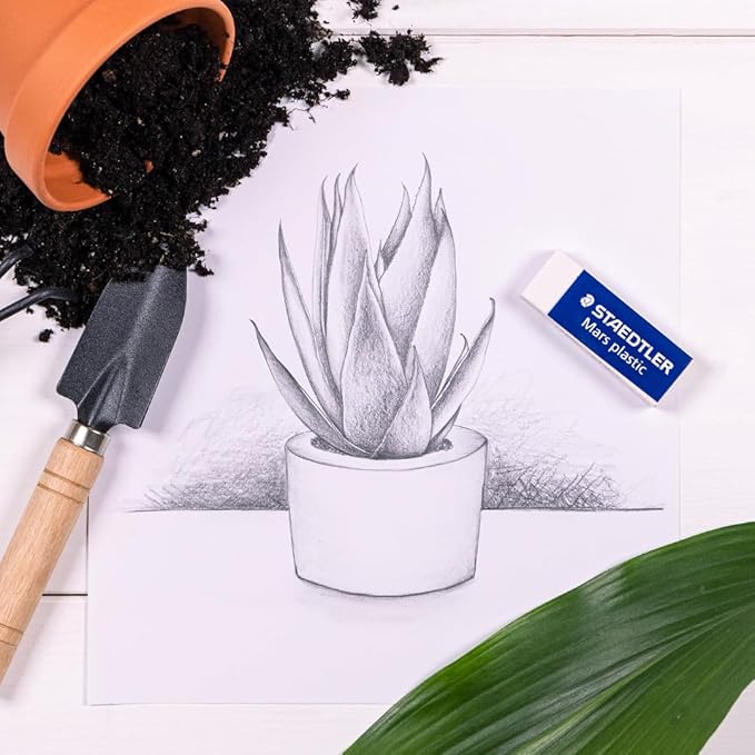 Staedtler Mars Lumograph Graphite Artist Pencil Pack, 12 Degrees (8B, 7B, 6B, 5B, 4B, 3B, 2B, B, HB, F, H, 2H), Mars Plastic Eraser, 61 100 P