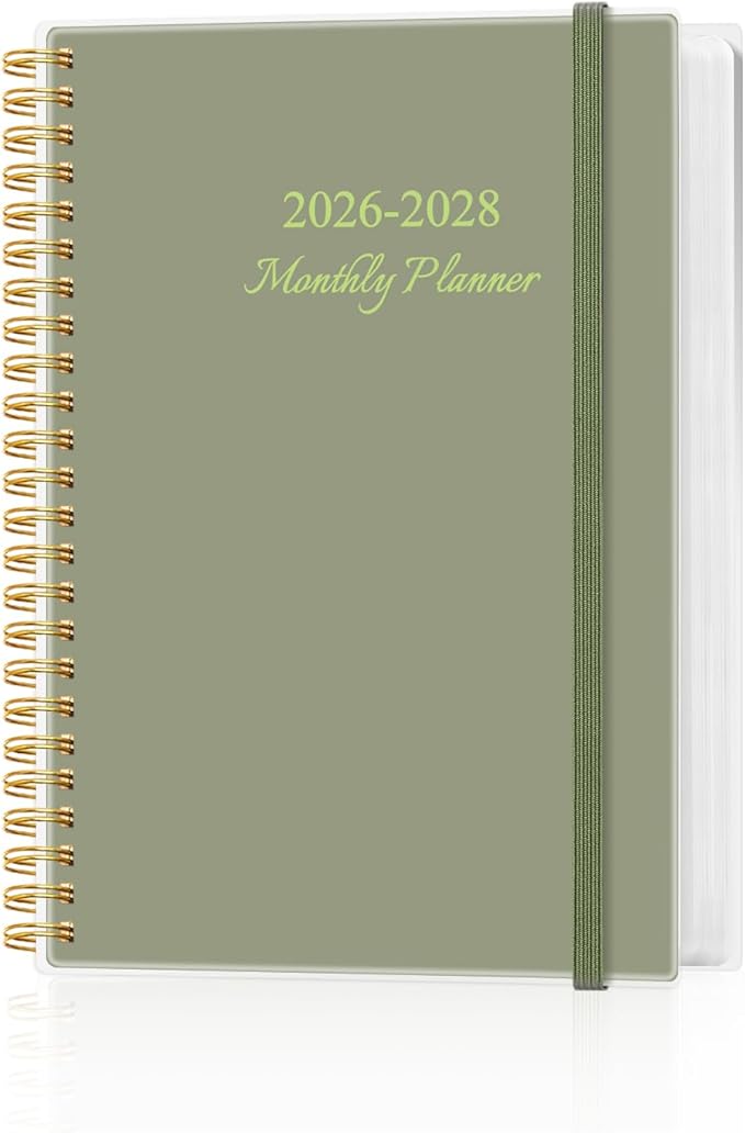 2026-2028 Monthly Planner, 3 Years Calendar from April 2026 - December 2028 with Spiral Binding, Inner Pocket, Elastic Closure, 33 Month Planner for Home | School | Office, 5.8" x 8.5", Green