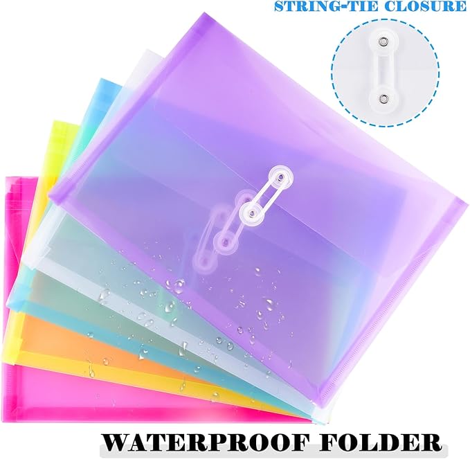 Legal Size Plastic Envelopes with String Tie Closure, 1-1/4" Expansion Clear Poly Envelope Side Loading File Folder Document Organizer for Legal Size Paper, Filing Folders, Office School Home (28)