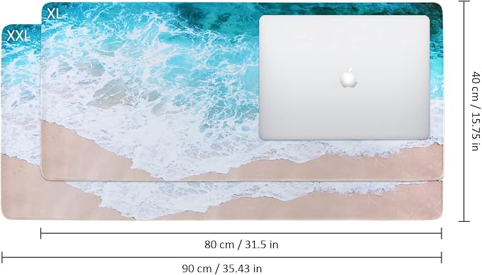 iCasso Extended Gaming Mouse Pad (35.4x15.7 in), Large Non-Slip Rubber Base Mousepad with Stitched Edges, Waterproof Keyboard Mouse Mat Desk Pad for Work, Game, Office, Home - Beach