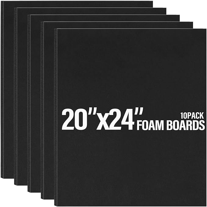 Golden State Art, Pack of 10, 3/16" Thick, 20x24 Black Foam Boards (20x24, Black)