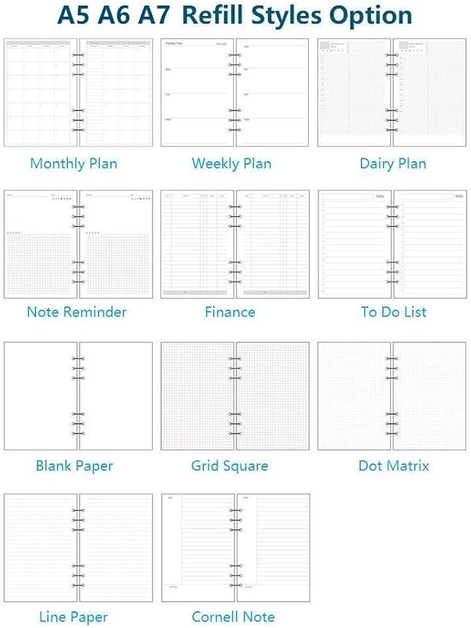 Planner Refill, Pocket Notebook, Month Tracker Binder Refills for 6 Holes Filofax/Personal Journal, 100Gsm Quality,45sheets/90pages A7 Refill, 4.84 x 3.23'', Harphia