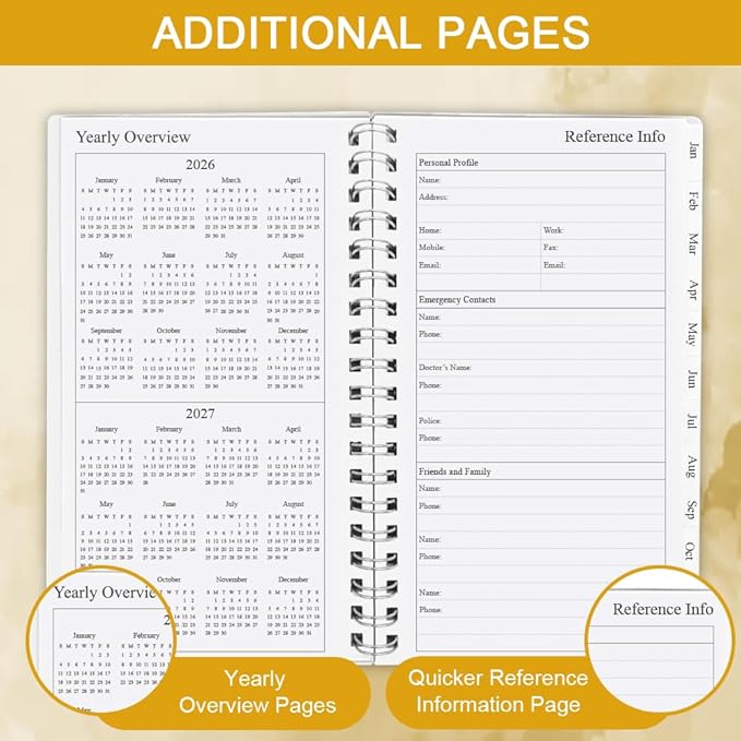 2026 Pocket Planner/Calendar - A6 Weekly & Monthly Planner from January 2026 - December 2026, Easy to Organize Your Daily Life, Medium 3.75" x 6.75", Gold Leaf