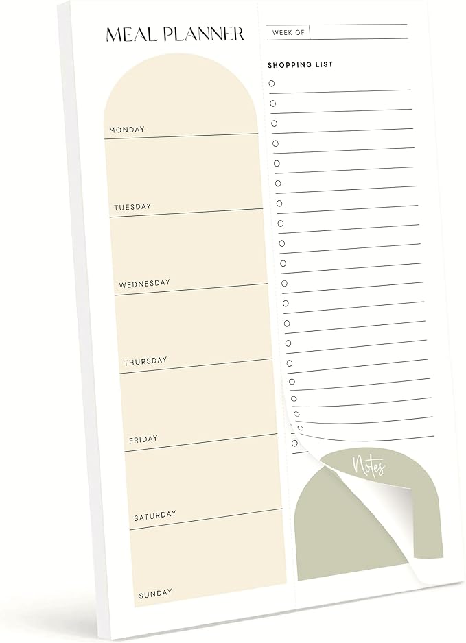 Magnetic Meal Planner 6x9 Inch Weekly Planning Notepad, 52 Sheets with Perforated Grocery List - The Ultimate Fridge Menu Organizer
