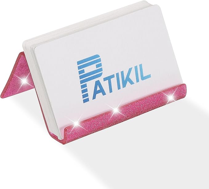 PATIKIL Business Card Holder for Desk, 2Pcs Acrylic Business Card Holders Shine Card Stand Organizer Cards Display for Office Exhibition, Rose Red