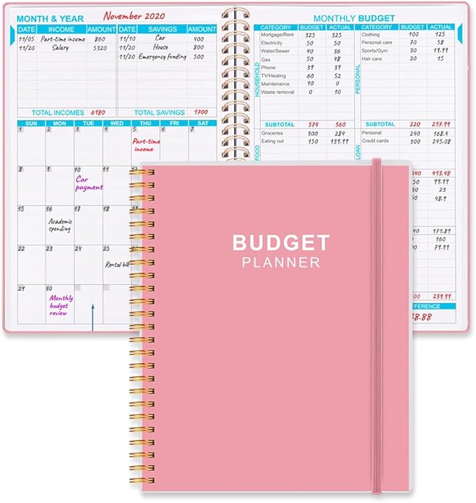 Budget Planner - Monthly Budget Book with Expense Tracker Notebook, Undated 12 Month Bill Organizer & Finance Planner to Manage Your Money, Account Book with Colorful Tabs, 8" x 9.5", Pink