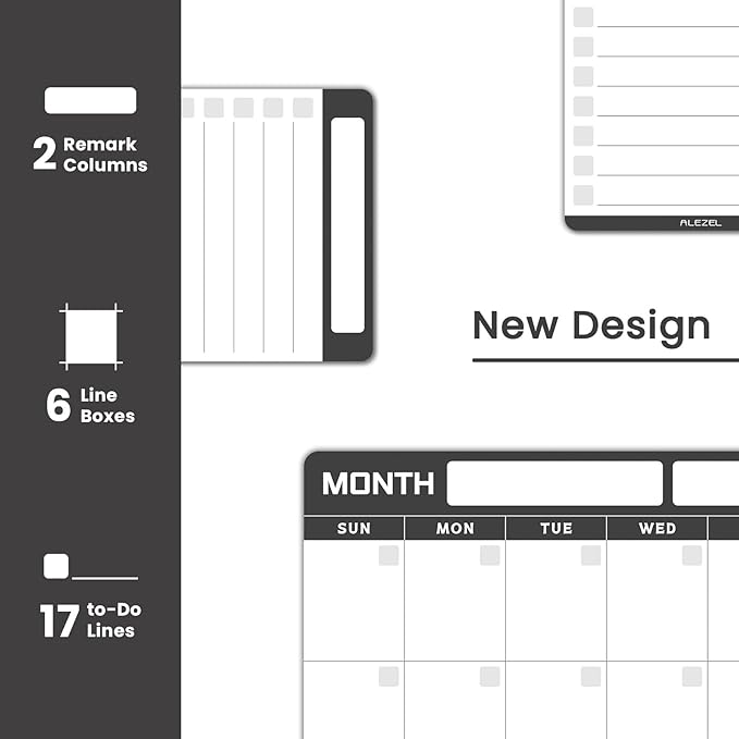 ALEZEL Dry Erase Calendar for Fridge Magnetic, Refrigerator Calendar Whiteboard Set - Vertical Dry Erase Refrigerator Calendar Planner with 2 List Boards, 4 Markers + Eraser