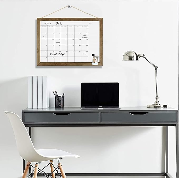 TORASO Dry Erase Monthly Calendar Board, Solid Pine Wood Frame Magnetic Whiteboard for Wall, Office/School/Home, Hanging Board 10.5"x 14.5"(YL-RB-2737-A)