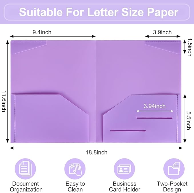 EOOUT 100pcs Plastic Folders with Pockets, Heavy Duty Pocket Folders with 4 Pockets for Office and School, Letter Size, 10 Assorted Colors