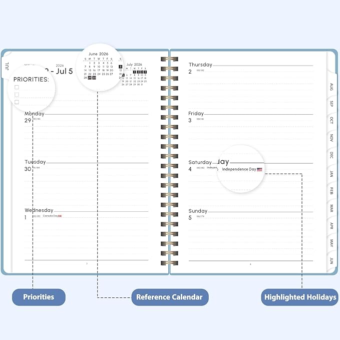 Academic Planner 2026-2027, Weekly and Monthly Agenda Planner, Daily Calendar Planning Notebook (July 2026 - June 2035), School Teacher Student Supplies, 8.5" x 11", Soft Blue