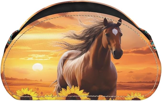 FUSURIRE Remote Control Holder, Sunset Horse PU Leather Organizer Box with 5 Compartments for Home Office Supplies, Remote Caddy Desktop Storage for Controllers, Media Player, Makeup Brush, Pen