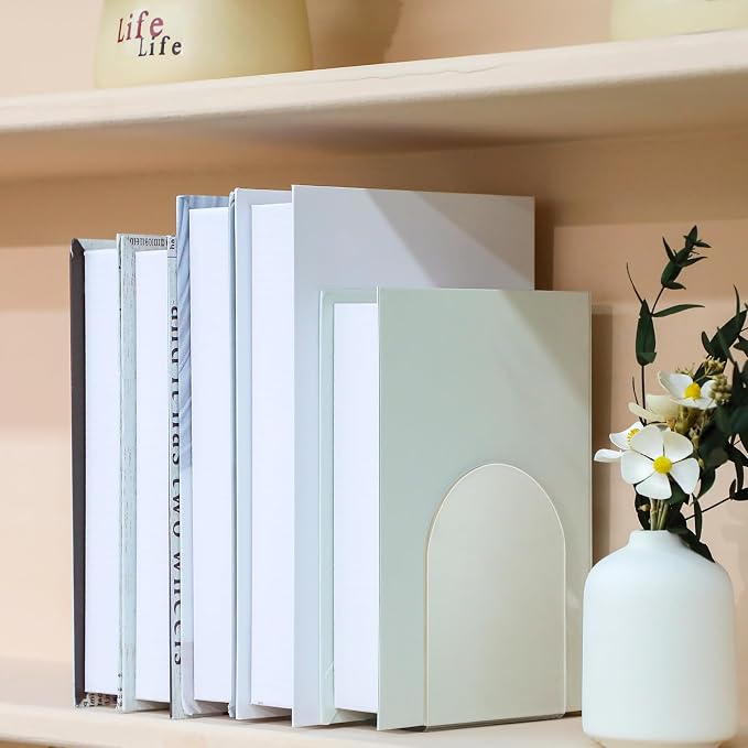 Leinuosen 16 Pcs Acrylic Clear Book Ends with Silicone Pad Non Skid Book Holders Arch Shape Heavy Duty Bookends Stoppers for Movies, CDs, Video Games (Clear)