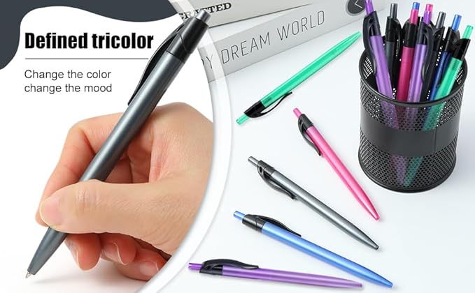Yuxingrong Retractable Black Ballpoint Pen for Smooth Writing 1.0mm Medium Pack of 100 Black Ink Pen, Click Pens Bulk with Comfort Grip, Idea for Journaling, Planner, Note Taking