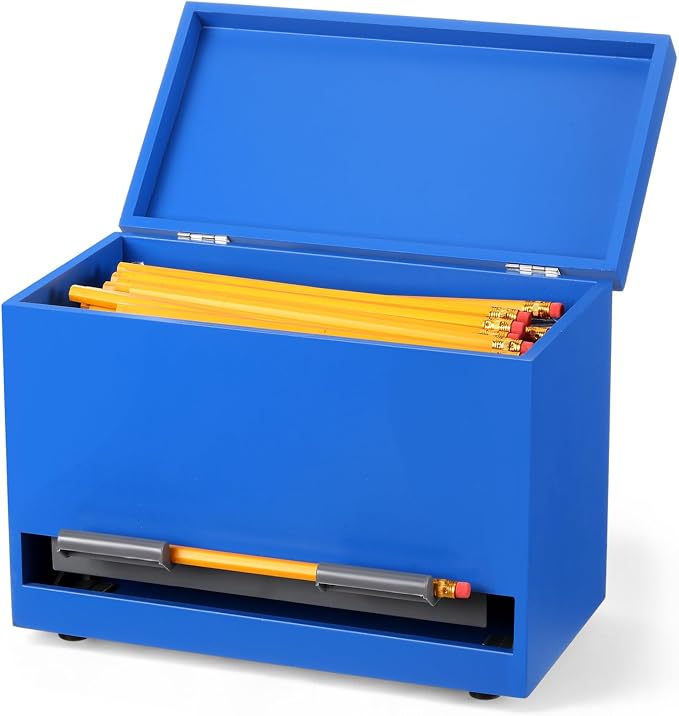Yalikop 1 Pc Wooden Pencil Dispenser for Classroom Pastel Wood Pencils Holder for up to 200 Pencils Reusable Straw Dispenser for Home Office Teachers Supplies Storage (Classic,Dark Blue)