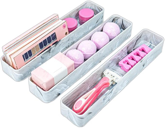 Best Kept | Under Shelf Storage | Plastic | Laundry Room Organization | Perfume Organizer | Bathroom Vanity Organizers | 3-Piece Light/White Marble Trays