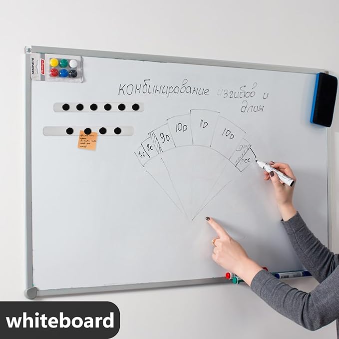 Magnetic Board - 6Pcs Magnet Bulletin Board, Frameless Stainless Iron Magnetic Strips with Adhesive Backing, Magnet Memo Board Bar, Includes 10 Black Magnets for Office, Home, Kitchen, School