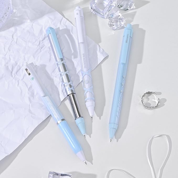 BAYTORY 8Pcs Gel Pens, Aesthetic Pens, Fine Point 0.5 mm Pen for Journaling, Retractable Quick Dry Black Ink, Smooth Writing for Office School Supplies (Blue Series)
