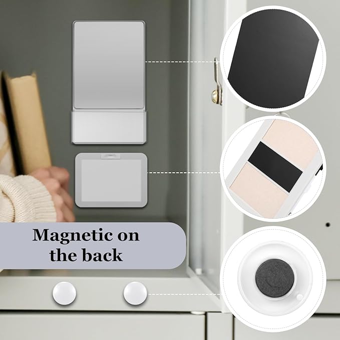 Fuyoooo Magnetic Locker Accessories Back to School Essentials Include Magnetic Mirror with Holder Magnet Mesh Pen Holder Small Whiteboard and Magnet for Office School Locker Organizer(Classic,White)