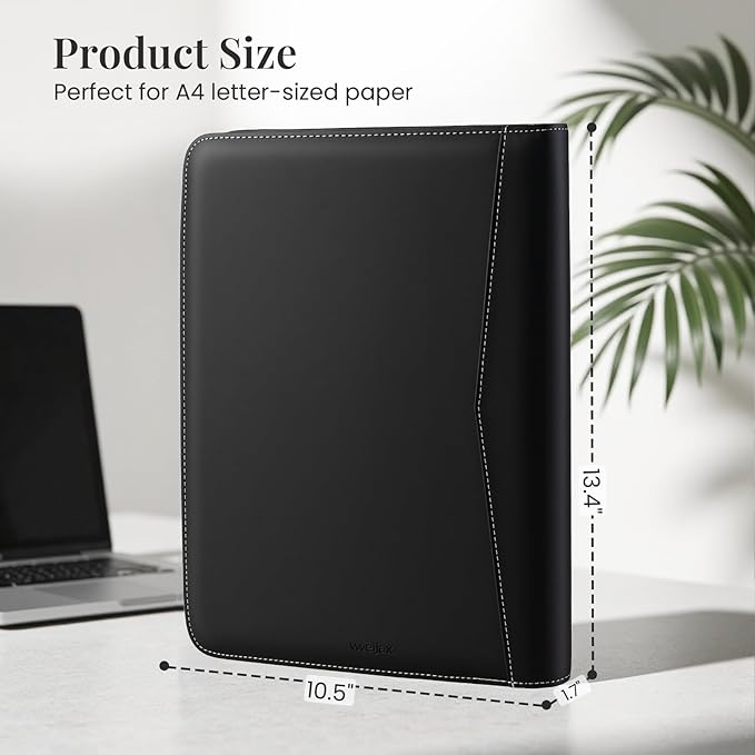 Padfolio Portfolio Organizer Binder,Faux Leather Interview Resume Folder,Letter Size A4 Legal Writing Pad Holder for Business School Office Conference Notepad Clip Boards （Black）