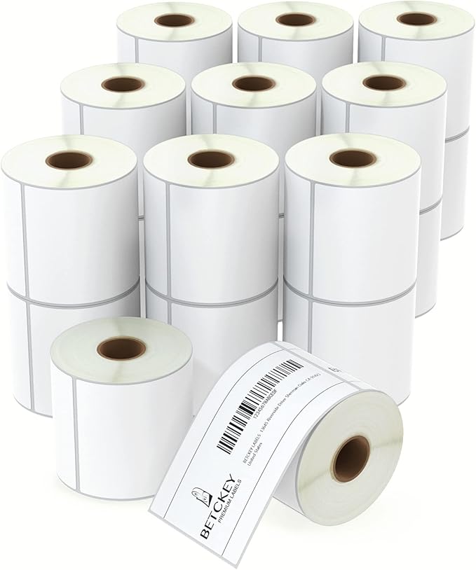 BETCKEY - 3" x 5" Multipurpose & Large Shipping Labels Compatible with Zebra & Rollo Label Printer,Premium Adhesive & Perforated[20 Rolls, 7000 Labels]
