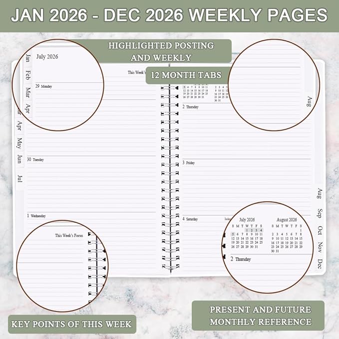 2026 Planner - Planner 2026 from January 2026 - December 2026, Monthly and Weekly Calender with 12 Tabs, 8.5" x 11", Green