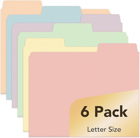 Mr. Pen- File Folders, 1/3 Cut Tab, 6 Pack, Morandi Colors, Letter Size, Colored File Folders, Letter File Folders