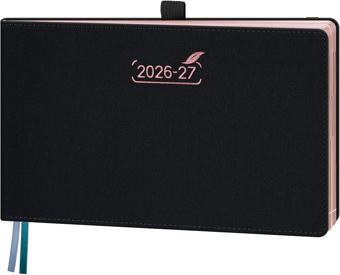 BEZEND Weekly Planner 2026 2027 Equal Weekend Space with Hourly Timeslot (Medium 9" x 5.5") 18 Months Academic Calendar (Jul 26-Dec 27) for Students, Work & Home, PU Leather Hardcover -Black