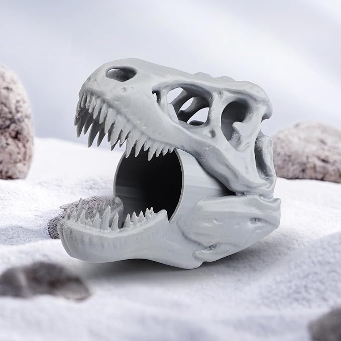 Cool Dinosaur Pen Holder, Dinosaur Skull Figurine Pencil Holder for Office Desk Decor, Funny Easter Gifts for Men and Boys, Grey T-Rex Desktop Organizer