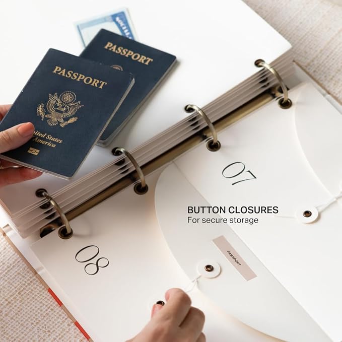 Document Organizer Binder – Premium Linen Folder System with Full & Half-Page Envelopes for Important Papers, Passports, Birth Certificates & More