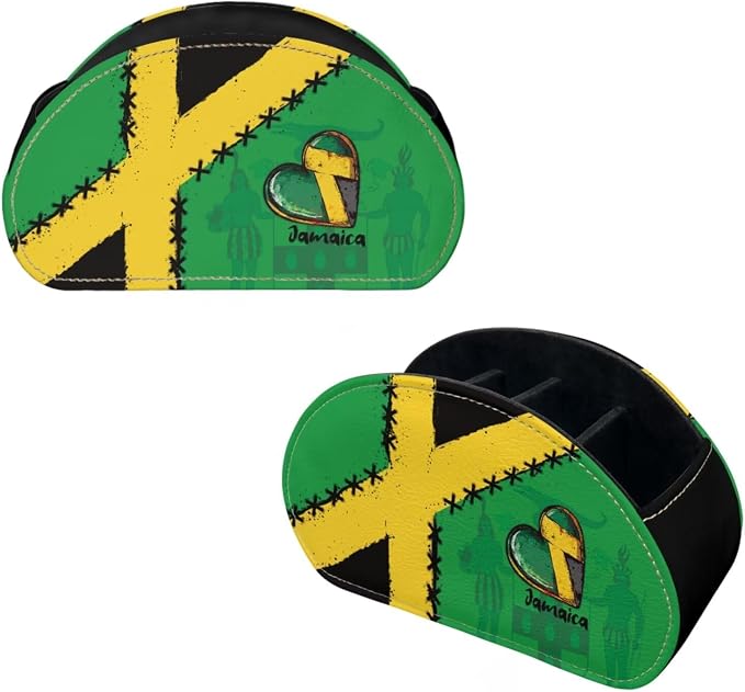 Jamaican Heart Flag Office Desk Organizers with 5 Compartments, Remote Control Holder Desktop/TV Cabinet/Vanity Caddy, Storage for Controllers/Cosmetic Brushes/Glasses