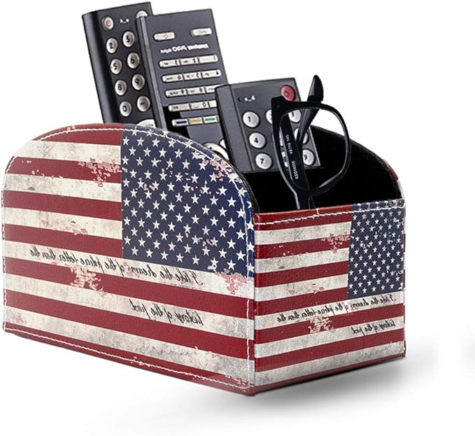 Remote Control Holder Organizer - Leather Table Desk Storage with 4 Spacious Compartments