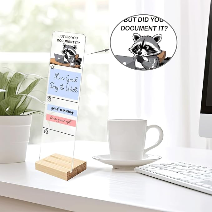 But Did You Document It Office Raccoon Decor Sticky Note Holder, Funny Office Monitor Memo Board Decorations for Shelf Office Desk Accessories Raccoon Gifts
