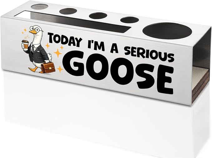 FOKCBOCM Cute Office Pen Holder with Goose Design, Stainless Steel Desk Organizer Gift for Coworker, Positive Work Humor Workspace Decor, Fun Desk Accessory-DS129