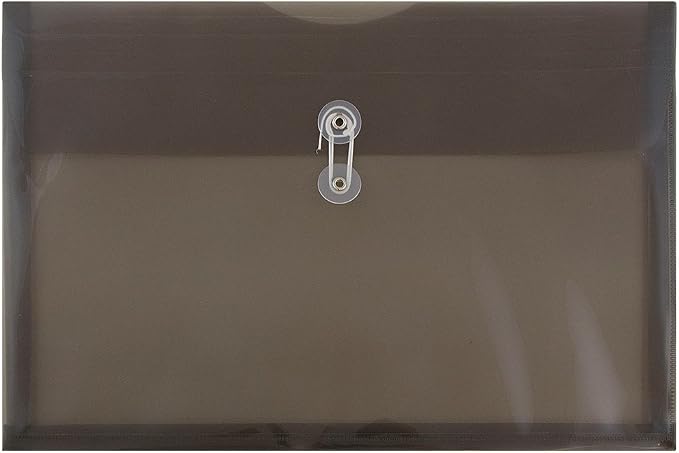 JAM PAPER Plastic Envelopes with Button & String Tie Closure - Legal Booklet - 9 3/4 x 14 1/2 - Smoke Gray - 12/Pack
