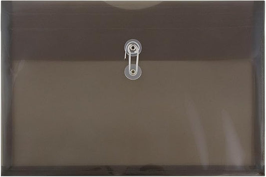 JAM PAPER Plastic Envelopes with Button & String Tie Closure - Legal Booklet - 9 3/4 x 14 1/2 - Smoke Gray - 12/Pack