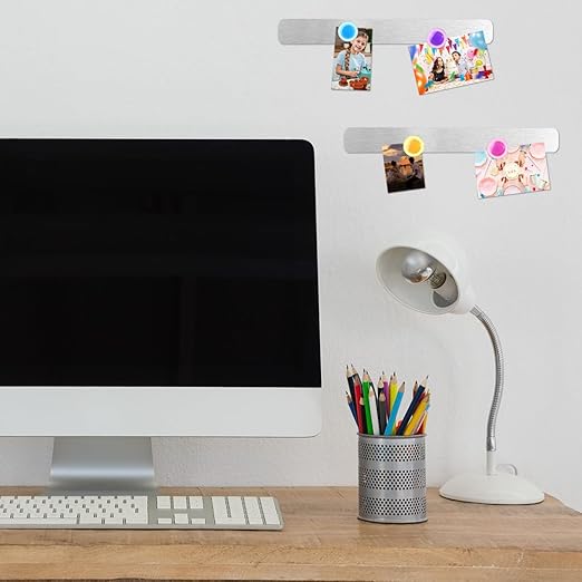 Frameless Magnetic Stainless Iron Board Strips, Adhesive Backing Bulletin Bar Board with 10 Pieces Colorful Magnet, Memo Strip for Office Home 4Pcs