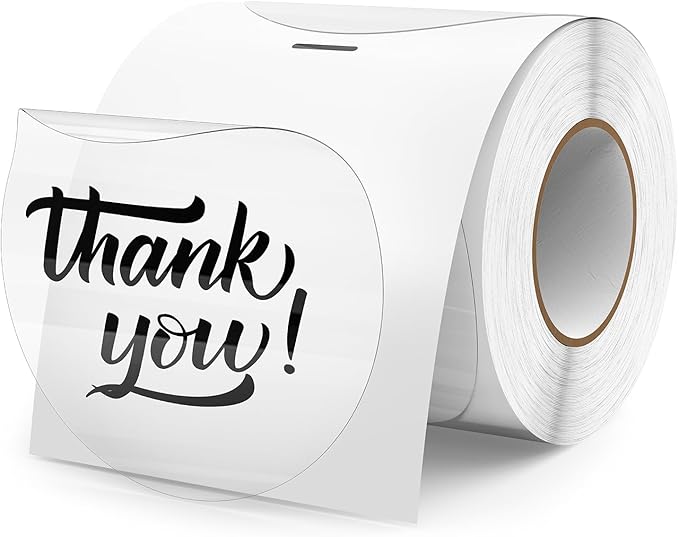 Clear Thermal Labels Round Vinyl 3 Inch Transparent Direct Printer Label Circle Self Adhesive Waterproof Decals Roll for Home Office Business QR Code Seal DIY Logo 200 PCS