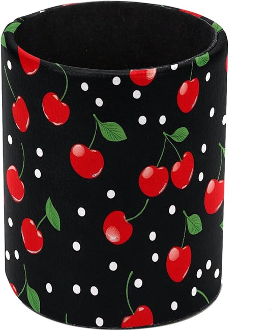 Cherry Pen Holder Pencil Organizer Cute Pencil Cup Desk Decor Makeup Brush Holder PU Multifunctional Office Supplies for Home Classroom School