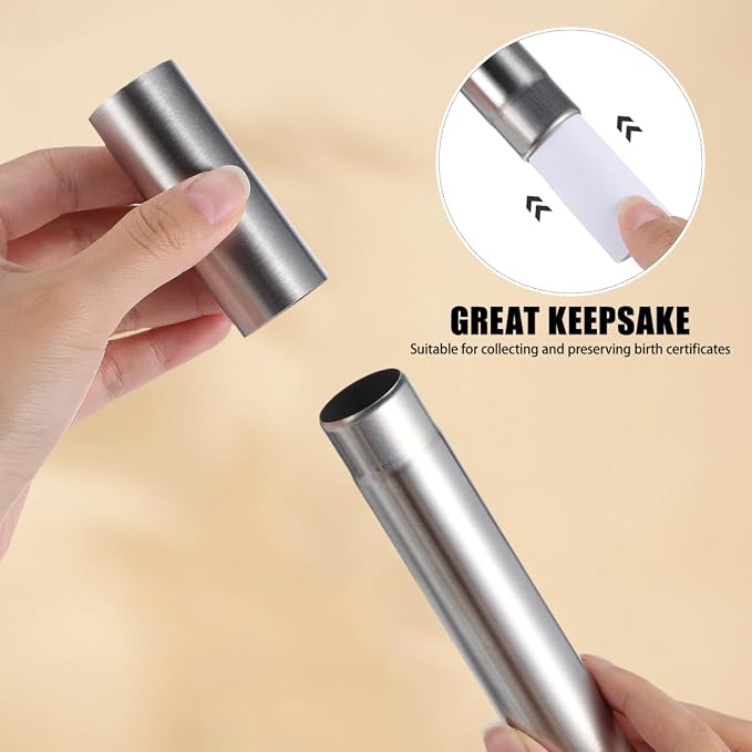 DOITOOL Stainless Steel Cylinder Box 11.8 Inch Document Storage Tube for Birth Certificates Diplomas Waterproof Metal Holder for Office and Home Organization