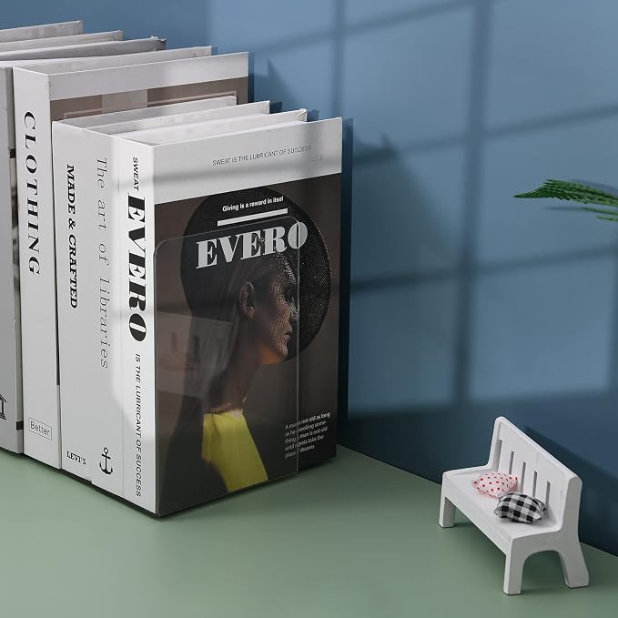 Adwikoso Clear Acrylic Book Ends, 8 Pcs Bookends for Shelves, Non-Slip Book Holder Stand, Decorative Book Stoppers for Heavy Duty Books Office Desktop Organizer