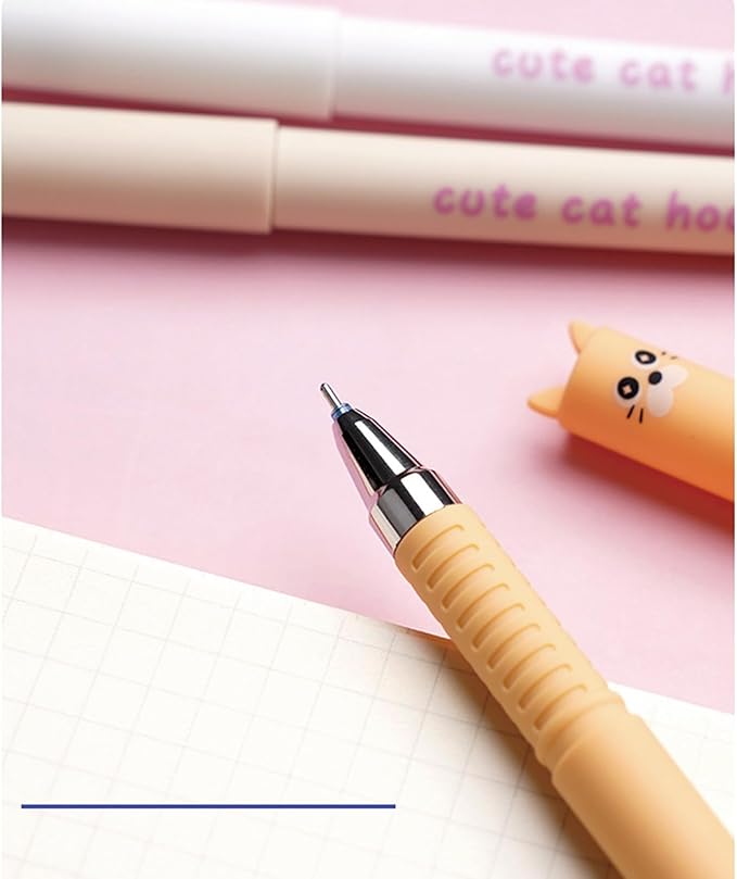 MOZXIRZ 4 Pcs Cute Erasable Pens Cartoon Cat Gel Pen 0.5mm Black Ink Smooth Writing Pen Kawaii Kitty Erasable Pens for Women School Supplies Office Supplies (Cat-Black Ink)